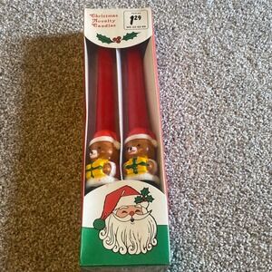 Vintage 1989 YDC Christmas Novelty Candles 10 Inch Red Taper Bears Set‎ of 2 NEW